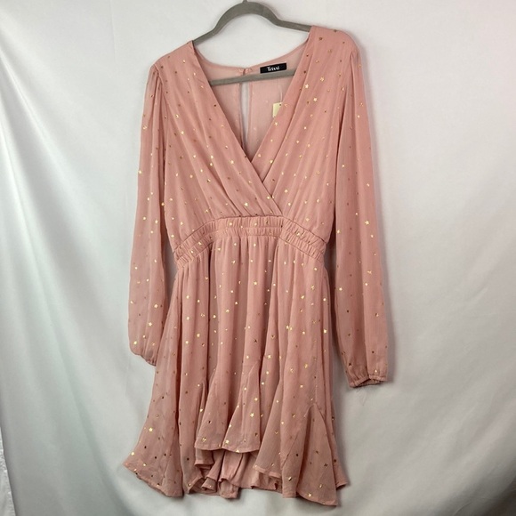 TRIXXI pink blush long sleeve dress with gold stars new with tag large - Picture 2 of 9